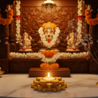 Flower 4-Step Decorative Diya Multi-Purpose Tealight Candle Holder, Dhoop Cone Stand, Pooja Diya & Mini Planter(Red, Rose Gold, Metallic Pink)