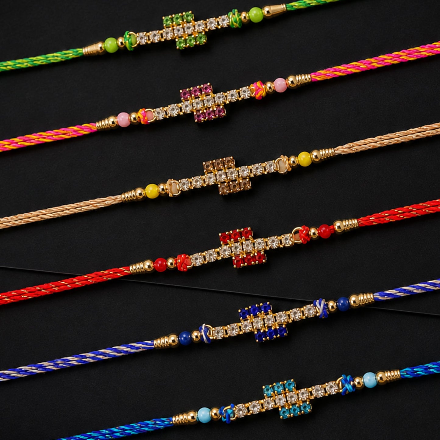 Small Square Stone Rakhi for Raksha Bandhan Gifting (Pack of 6)