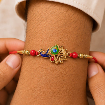 Peacock Rakhi, Vibrant Enamel & Beadwork Design (10pcs)