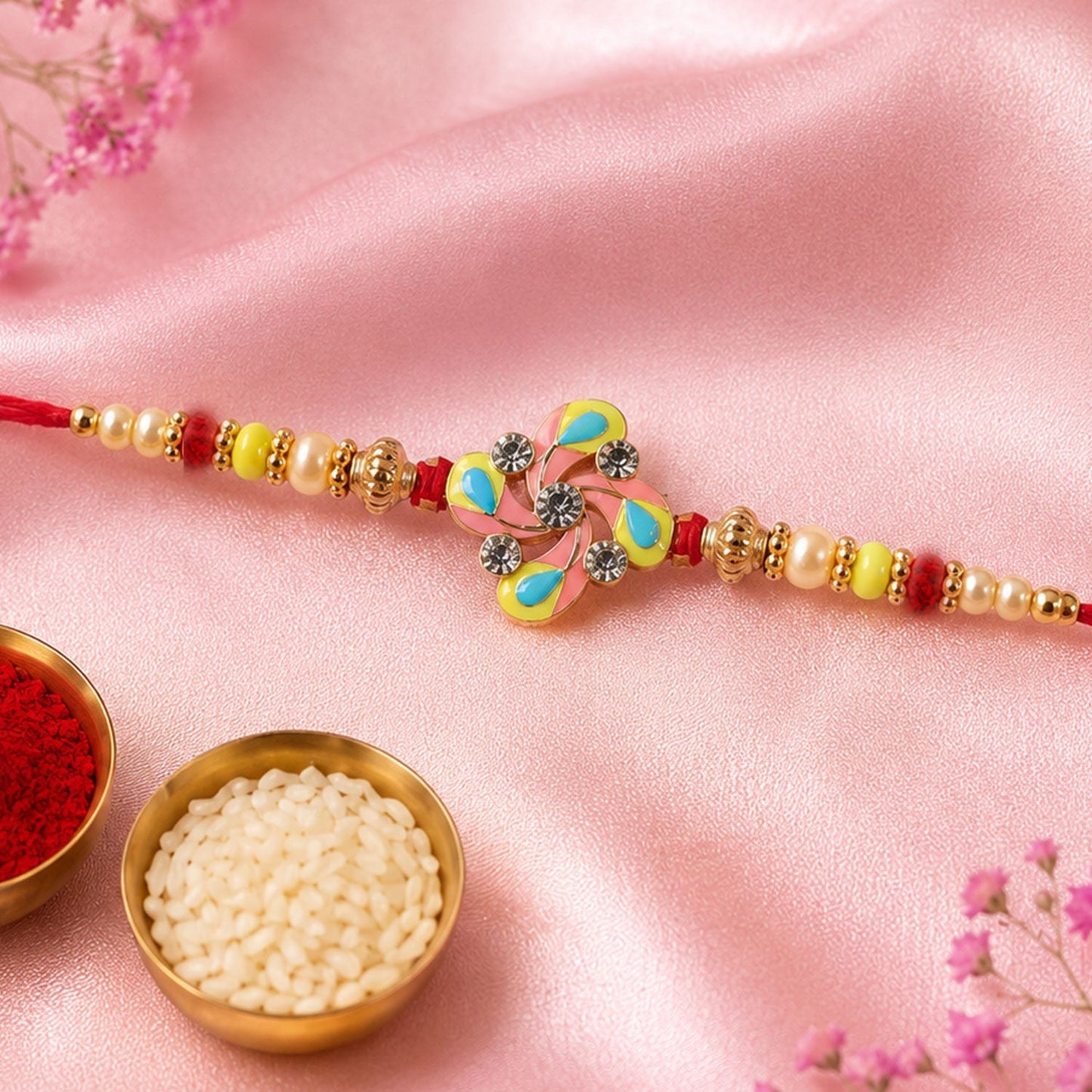 Meenakari Pinwheel Floral Crystal Stone Rakhi for Brother (10pcs)
