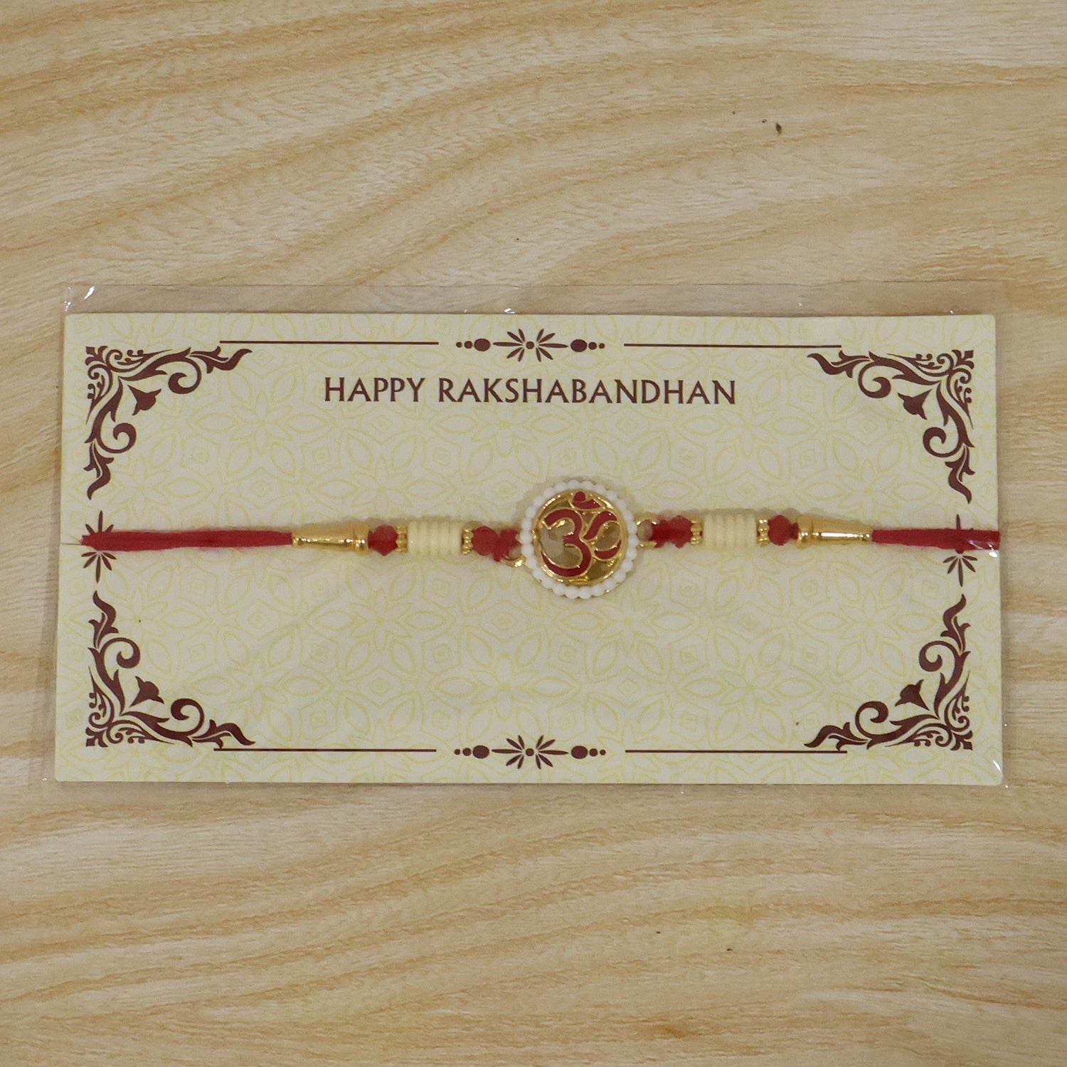 OM Symbol Pearl Frame Rakhi Elegant Traditional Design for Raksha Bandhan (5pcs)
