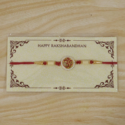 OM Symbol Pearl Frame Rakhi Elegant Traditional Design for Raksha Bandhan (5pcs)