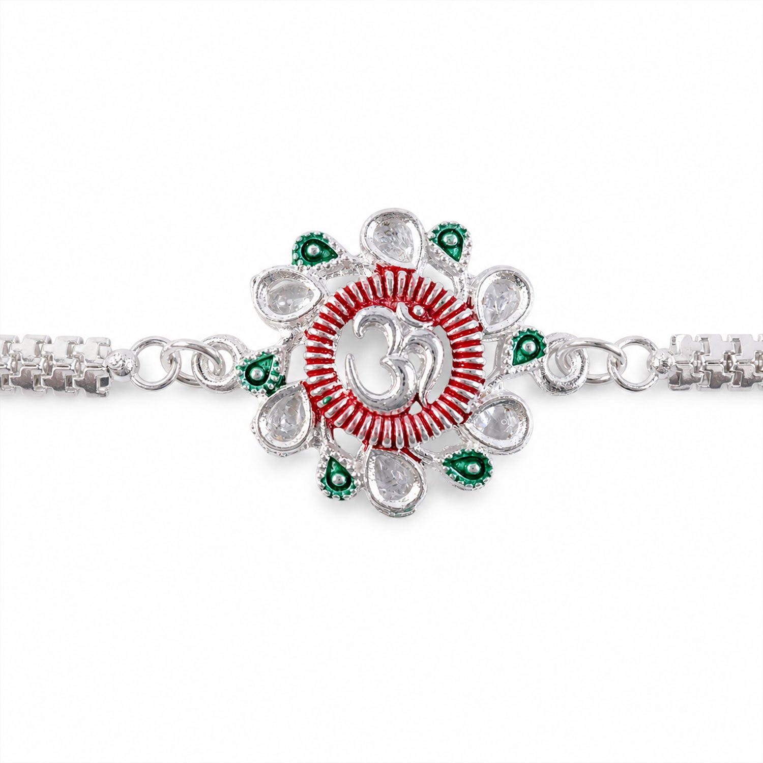 Om Rakhi Floral Design with Pink Green Accents for Raksha Bandhan (5pcs)