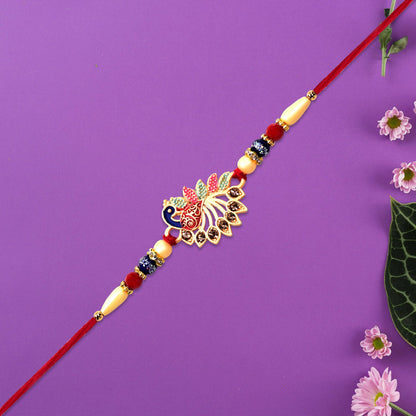 Peacock Rakhi Elegant Stone Detailing with Red Thread (5pcs)