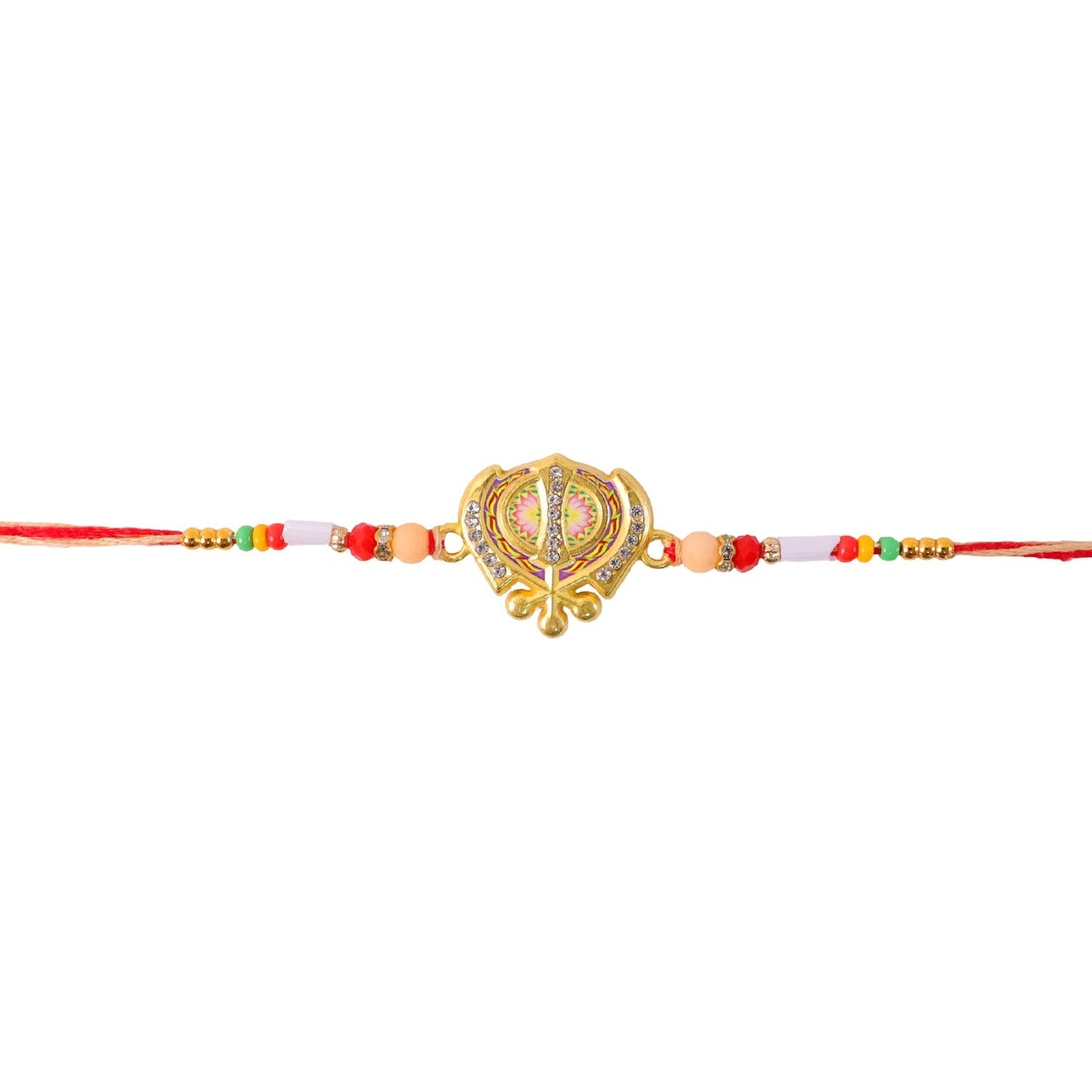 Khanda Rakhi for Brother Multicolor Enamel & Stone Design (10pcs)