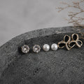 Earrings Combo with Solitaire, Pearl & Black Petal Studs for Women (3-Pair)