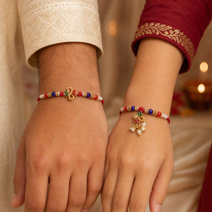 Divine Leaf Feather Motif Design Bhai Bhabhi Rakhi with Leaf Charm and Beads for Gift