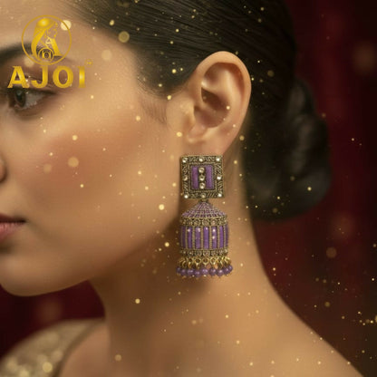 Royal Lavender Purple Designer Earrings with Elegant Drop and Beaded Accents