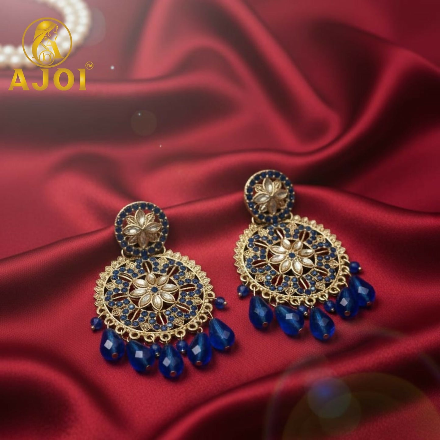 Blue Floral Statement Earrings