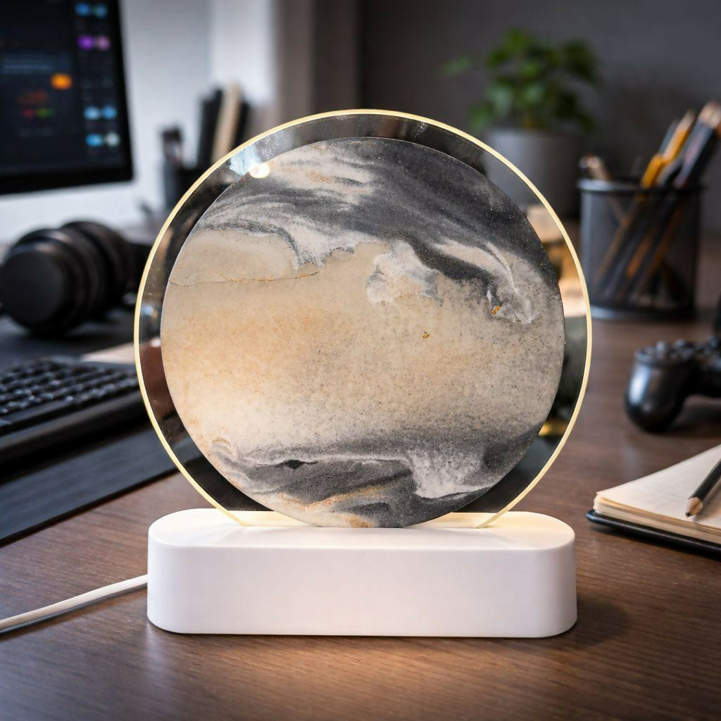 LED Round Static Grey Sand Art Lamp | Modern Ambient Decorative Night Light
