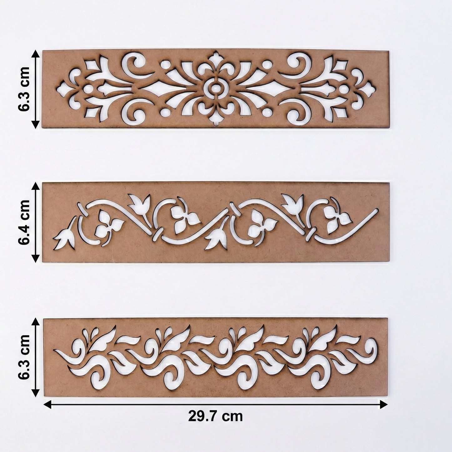 Wooden Rangoli Border Stencils - Set of 3 Traditional Designs for Diwali and Festivals