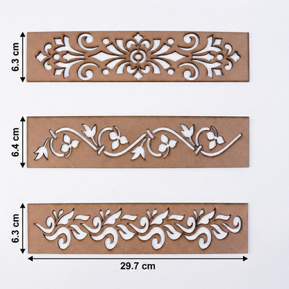 Wooden Rangoli Border Stencils - Set of 3 Traditional Designs for Diwali and Festivals
