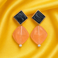 Orange & Black Geometric Dangle Earrings with Square Stud Design for Women & Girls