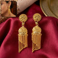 Golden Jhumka Earrings – Traditional Beaded Tassels for Festive Looks