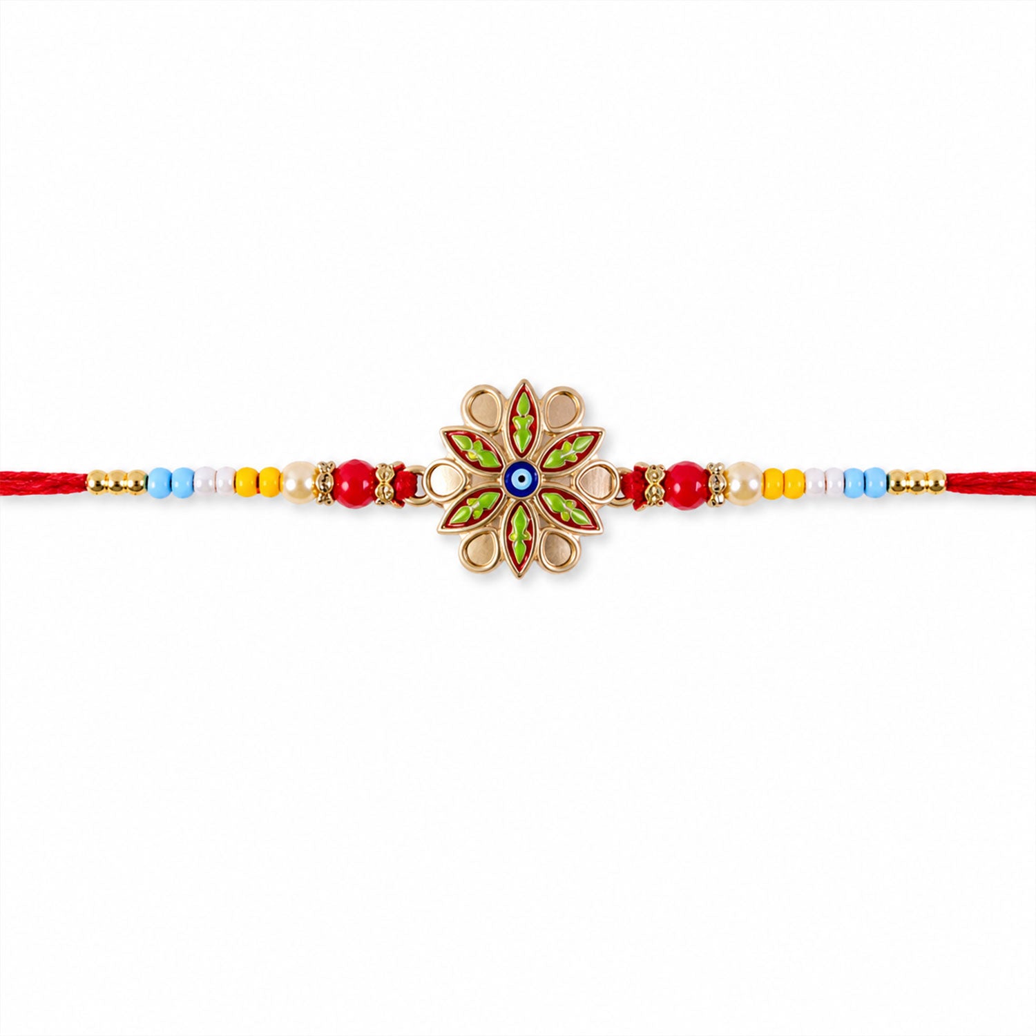 Rakhi for Brother Golden Meenakari Evil Eye with Beads (10pcs)