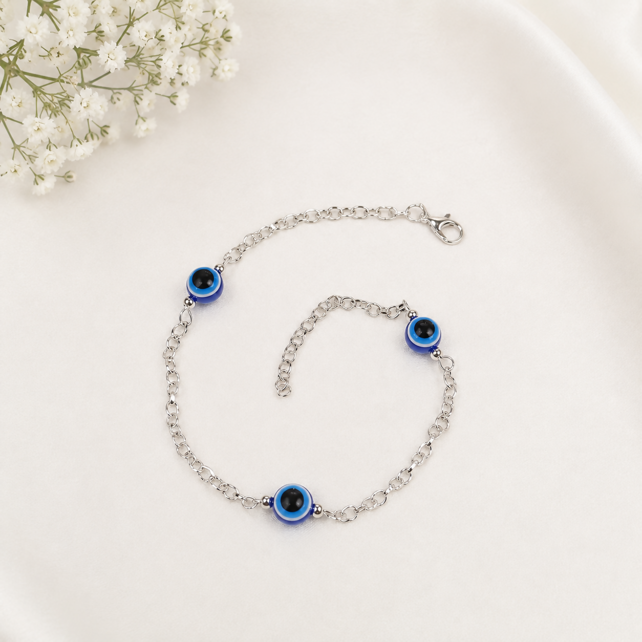 Adjustable Silver Chain of Evil Eye Anklet