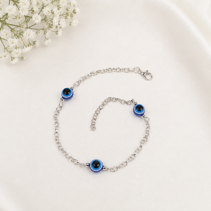 Adjustable Silver Chain of Evil Eye Anklet