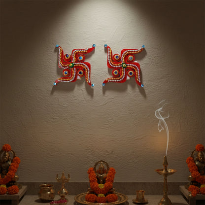 Swastik Door Hanging | Red Acrylic | Pair for Diwali and Puja