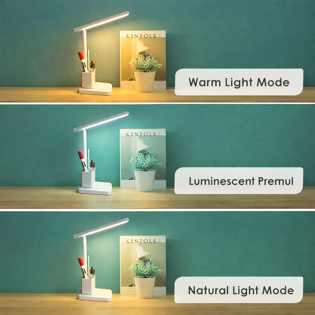 LED Desk Lamp with Pen Holder, Adjustable Study Table Lamp for Home & Office