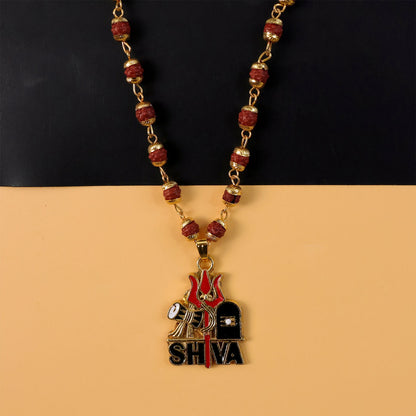 Shiva Trishul Rudraksha Beaded Pendant Necklace