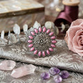 Vintage Pink Stone Floral Statement Ring for Women | Antique Party Jewellery