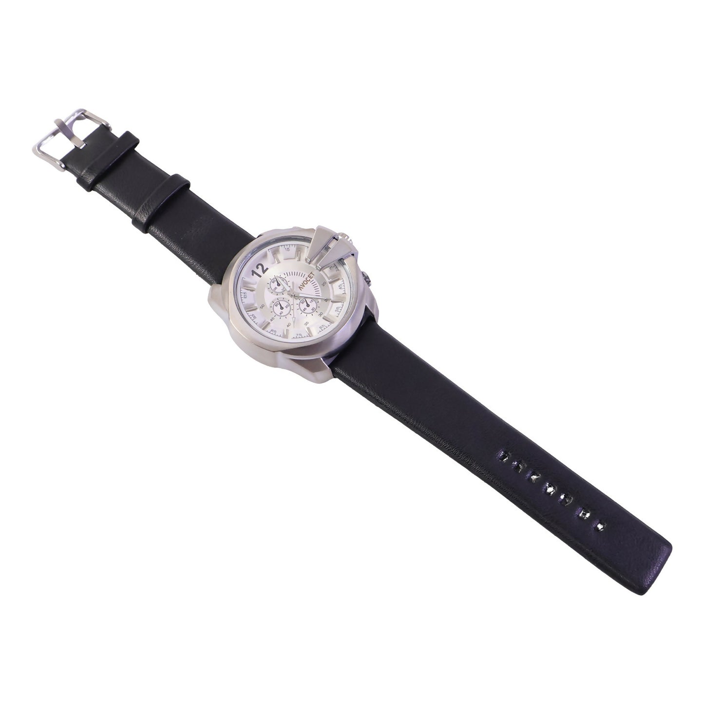 Premium Silver Chronograph Style Analog Wrist Watch with Black Strap for Men