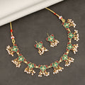 Butterfly Necklace Set – Gold-Plated Maroon & Green Enamel with Pearls