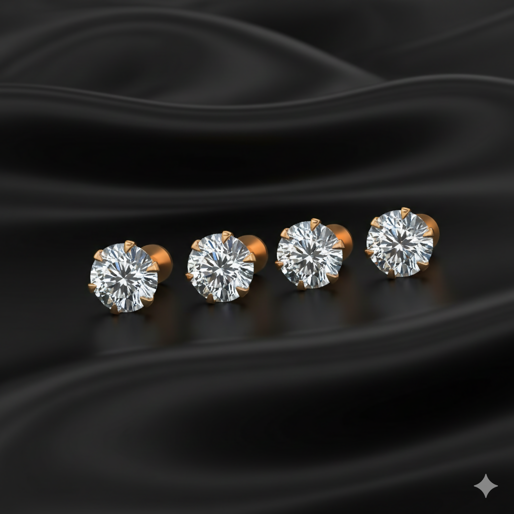 Close-up of gold plated stud earrings' flat back design ensuring poke-free wear.