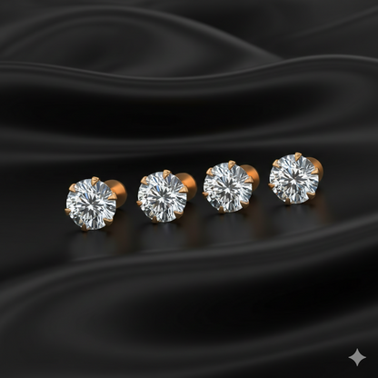 Close-up of gold plated stud earrings' flat back design ensuring poke-free wear.