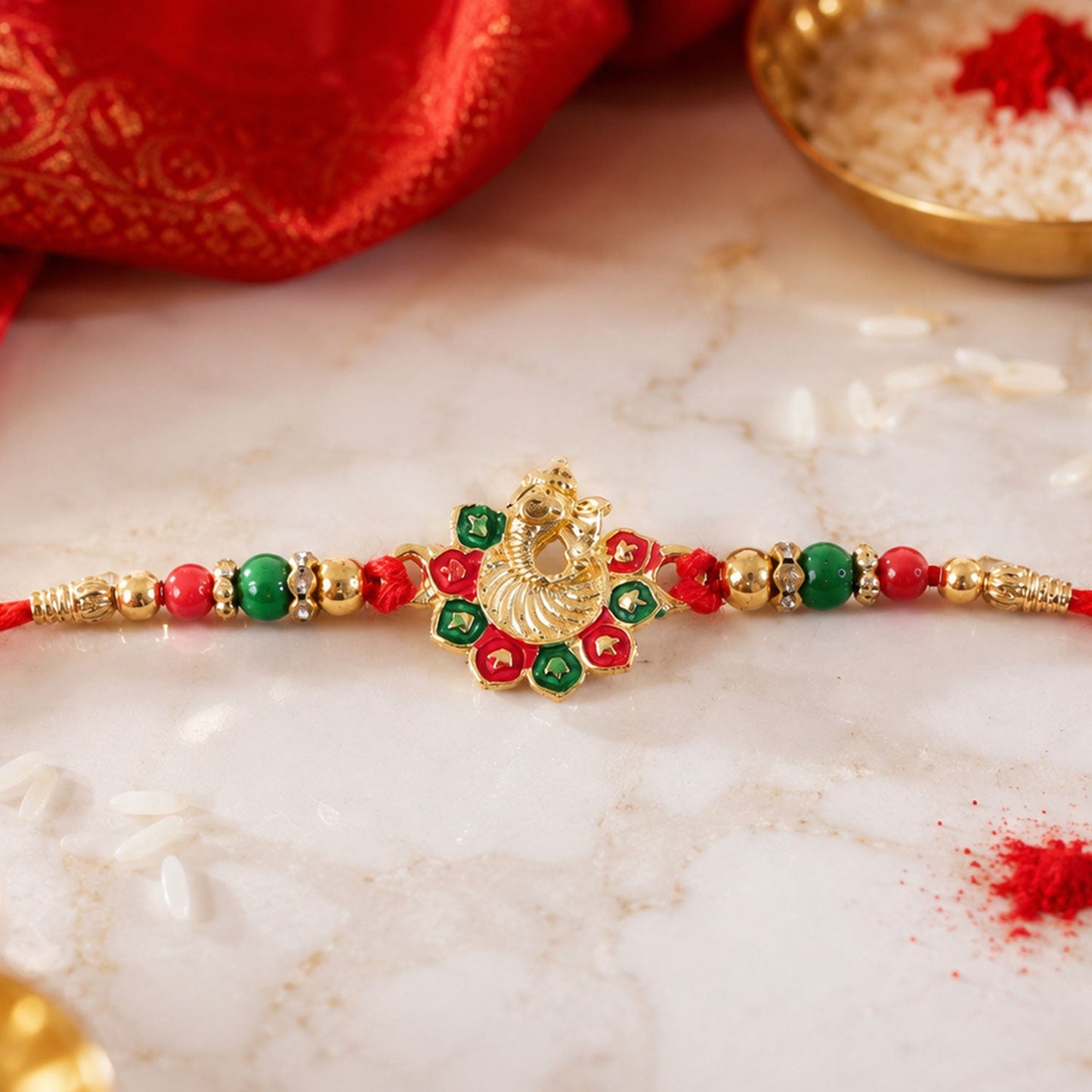 Ganesha Rakhi Beads and Stone Work for Raksha Bandhan (5pcs)