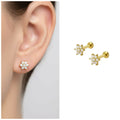 Gold Plated Crystal Flower Stud Earrings – Comfortable Flat Back Design