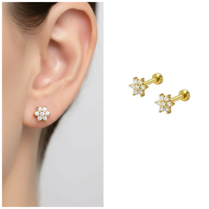 Gold plated crystal flower stud earrings with sparkling cubic zirconia crystals