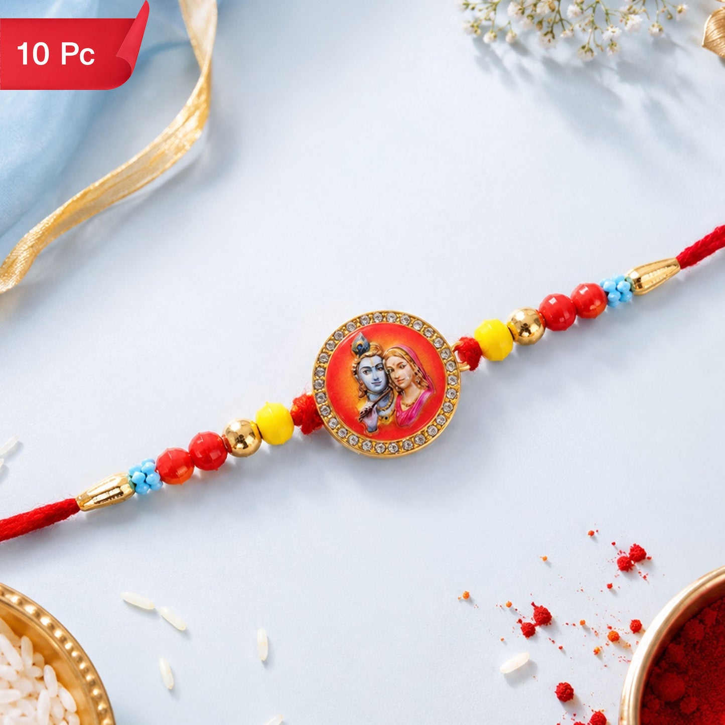 Radha Krishna Stone-Studded Rakhi for Brother Divine Design (10pcs)