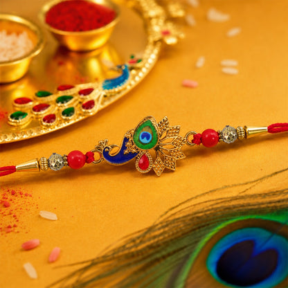 Peacock Rakhi, Vibrant Enamel & Beadwork Design (5pcs)