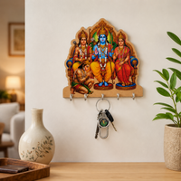Shri Ram Darbar Key Holder with 5 Hooks Devotional Wall Decor Organizer for Home