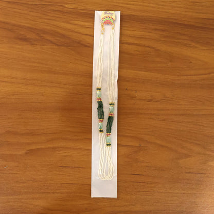 Handmade Layered Pearl Mala Necklace with Green Beads Aqua Accent Ethnic Style