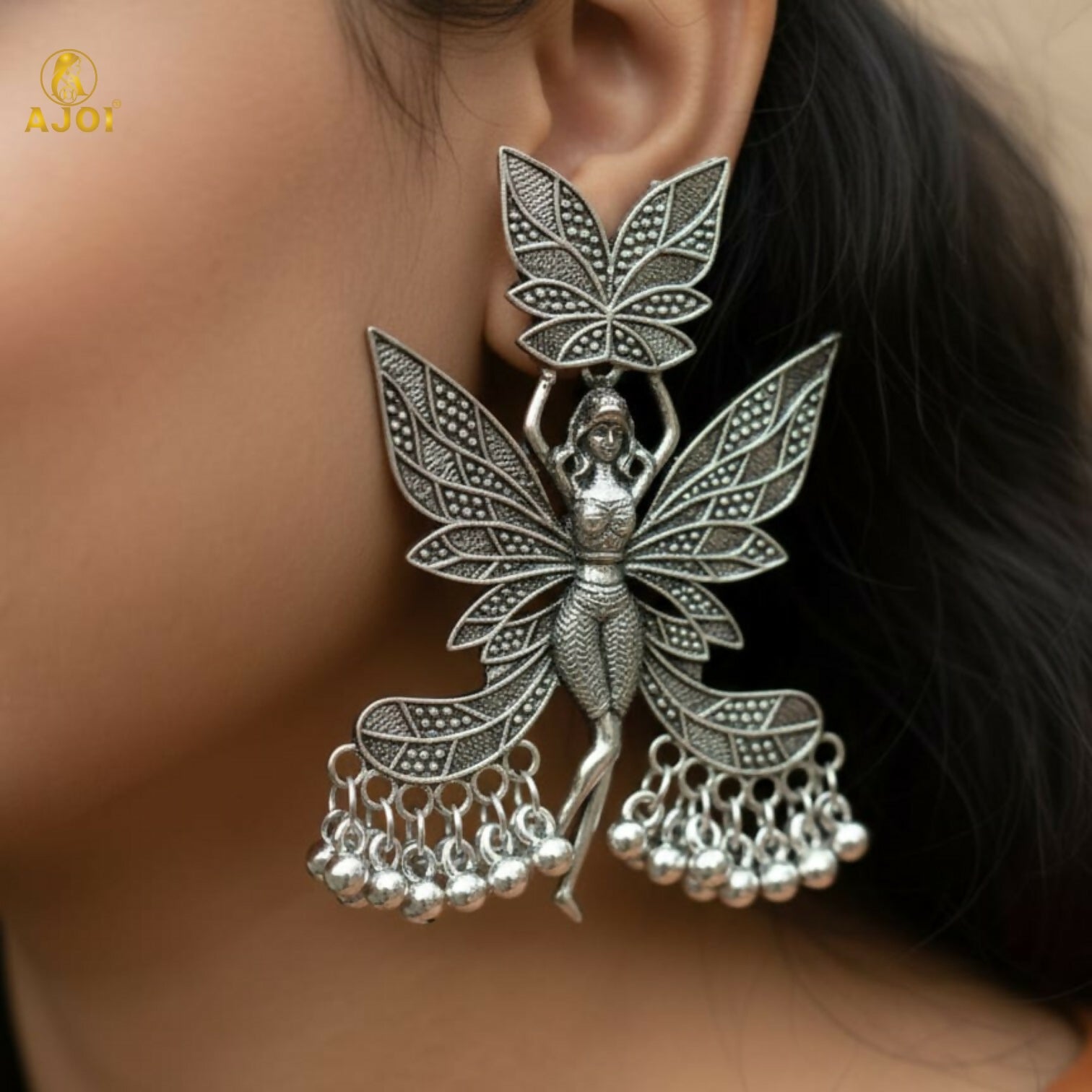 Enchanted Fairy Wing Earrings side view showing bead danglers