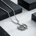 Silver Celtic Moon Star Pendant Necklace for Men Crescent Knot Design with Box Chain