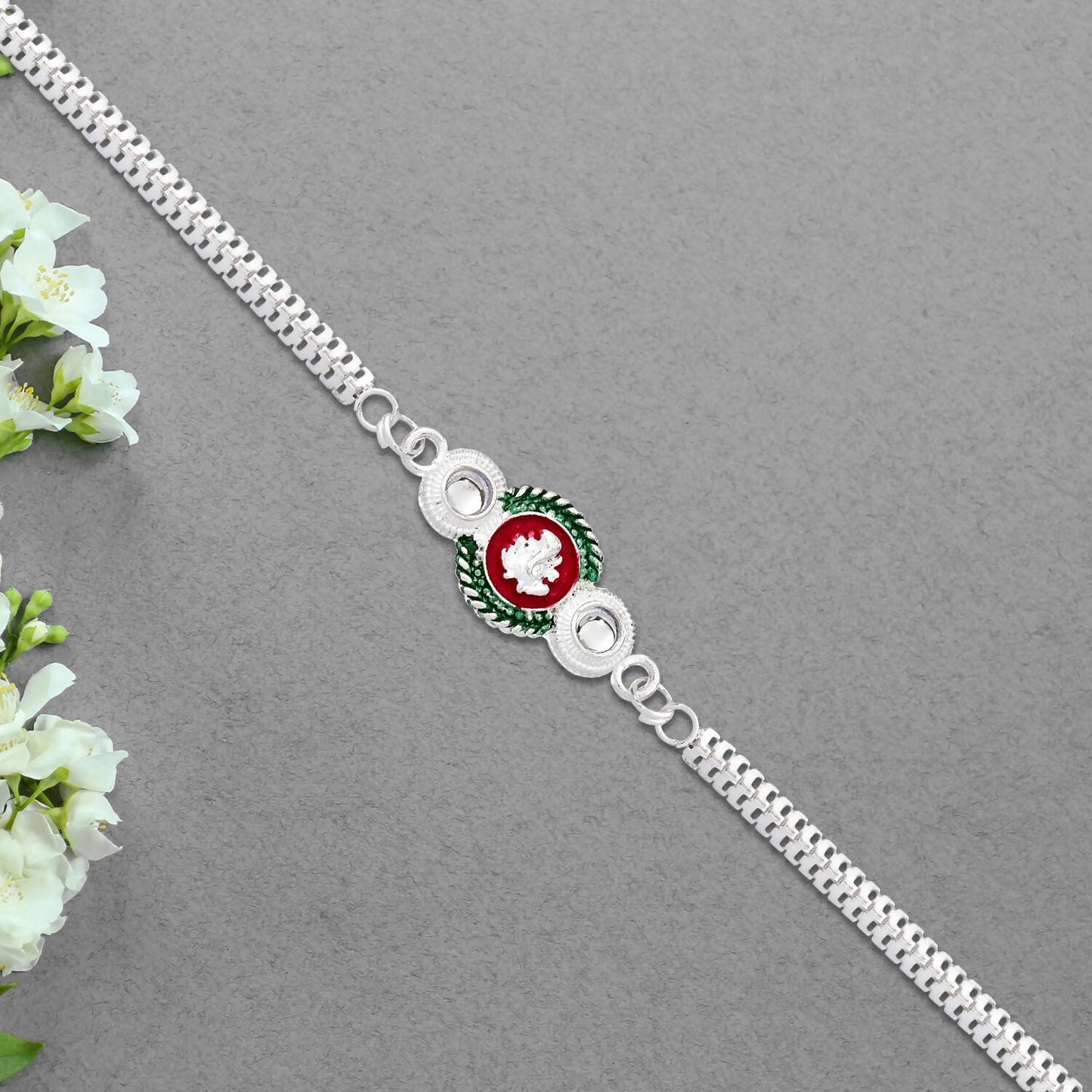 Silver Ganesha Rakhi Elegant Dual Chain for Raksha Bandhan (10pcs)