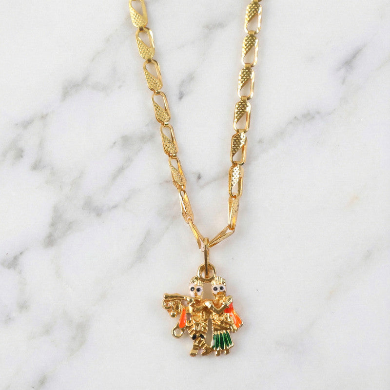 Radha Krishna Dancing Couple Pendant with Designer Chain