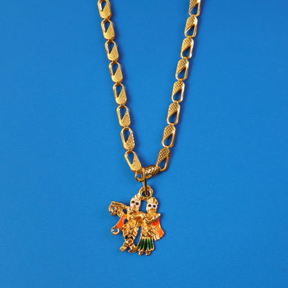 Radha Krishna Dancing Couple Pendant with Designer Chain