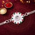 Silver Lotus Mandala Floral Enamel Crystal Stone Chain Rakhi