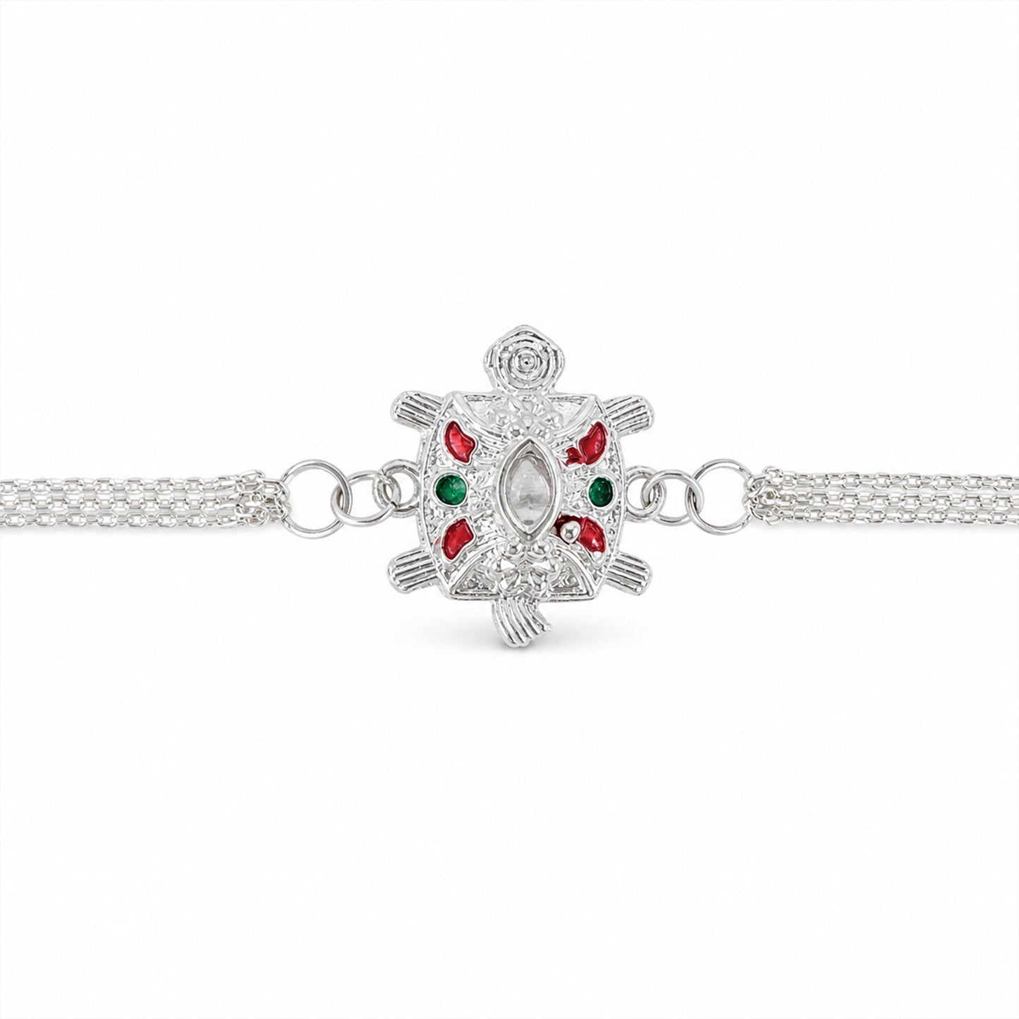 Turtle Rakhi – Silver Finish with Enamel Highlights chain rakhi for Raksha Bandhan