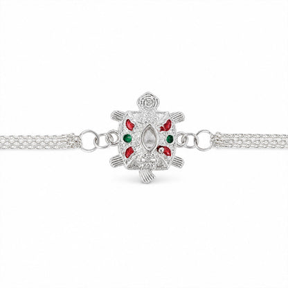 Turtle Rakhi – Silver Finish with Enamel Highlights chain rakhi for Raksha Bandhan
