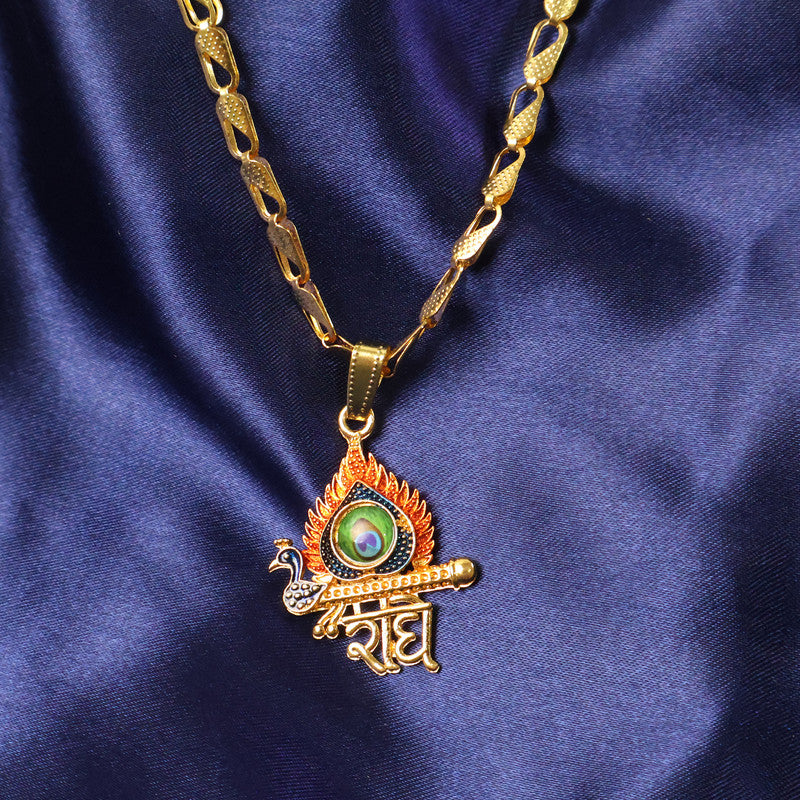 Shree Krishna Morpankh Devotional Pendant with Designer Chain