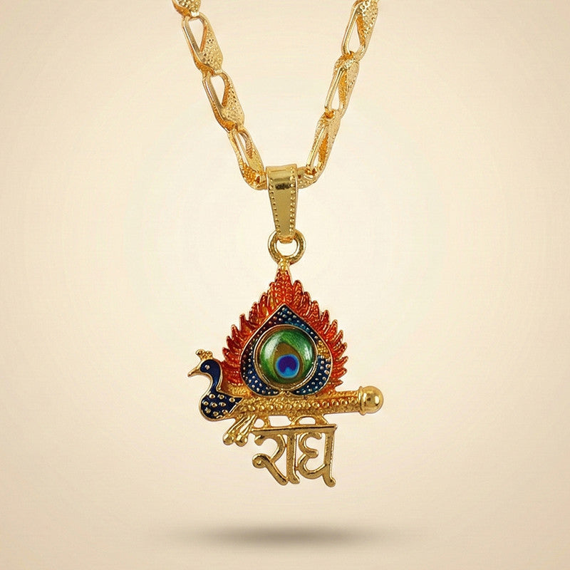 Shree Krishna Morpankh Devotional Pendant with Designer Chain