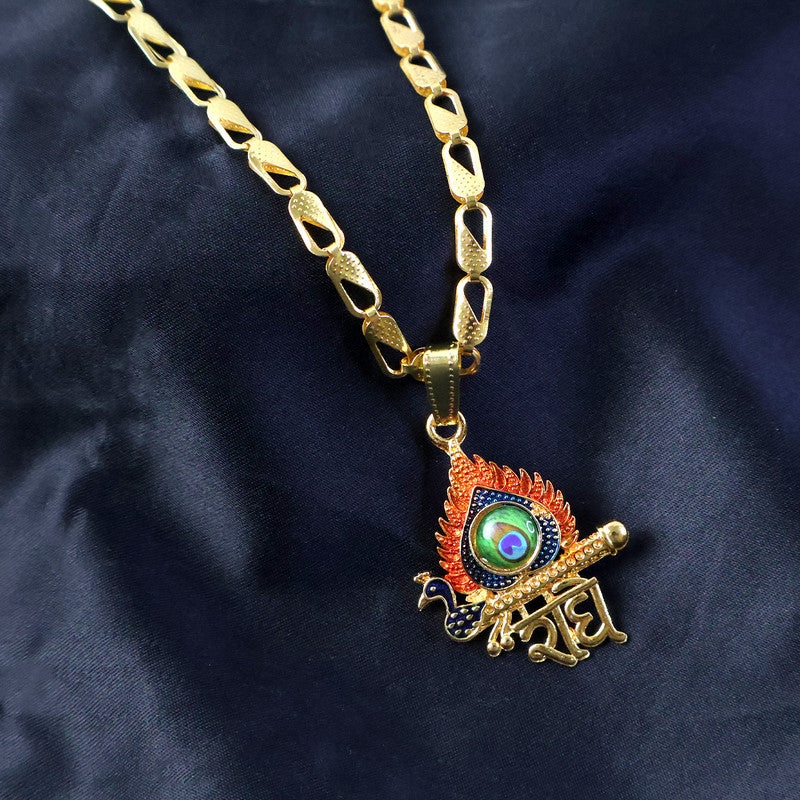 Shree Krishna Morpankh Devotional Pendant with Designer Chain