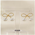 Gold Bow Pearl Drop Earrings for Women Elegant Fashion Party Jewelry Gift Accessory
