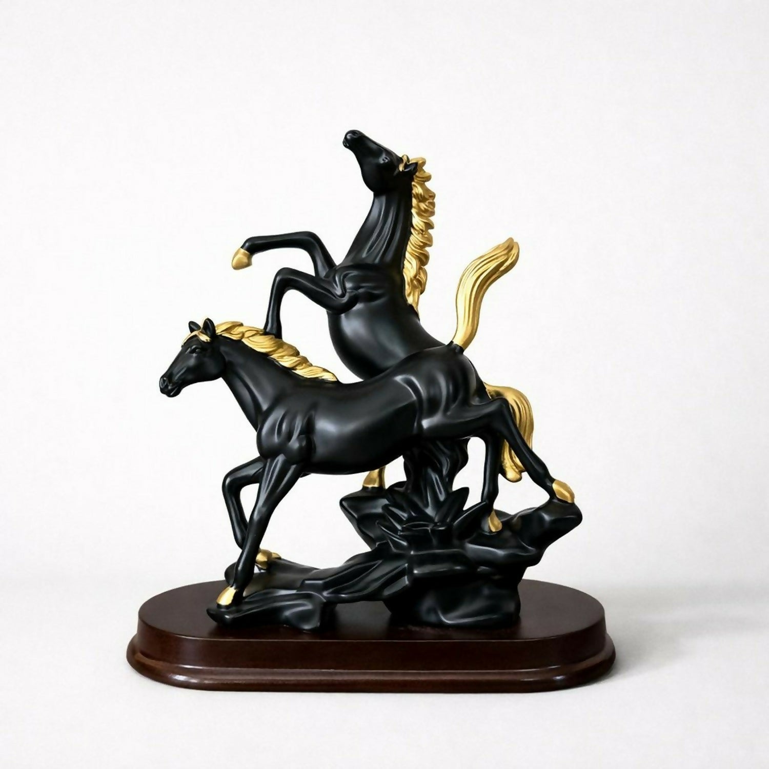 Black Elegant Double Horse Showpiece Decorative Statue for Home & Office Desk