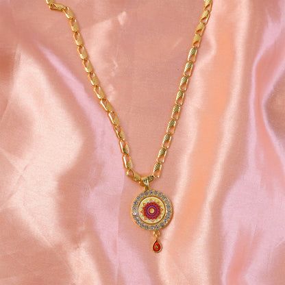 Gold Pendant Necklace with Mandala Design & Stone Detailing